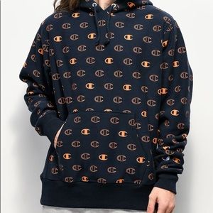 Champion all over print logo street wear hoodie pullover size large men’s